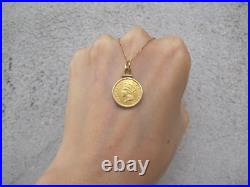 Antique 1872 One Dollar Indian Princess Coin Shape Pendant 14k Yellow Gold Over