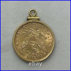 Antique 1881 $5 liberty coin pendant bezel 14k yellow gold round half eagle 9.3g