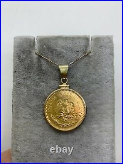 Antique 1917 Diez Pesos 10 Mexican gold coin bezel 14k yellow pendant eagle 10g