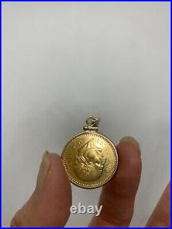 Antique 1917 Diez Pesos 10 Mexican gold coin bezel 14k yellow pendant eagle 10g