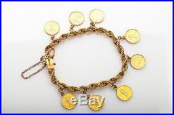 Antique 1940s Mexican 2 PESO COIN 18k 22k Gold Charm Bracelet 40g NICE