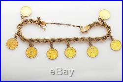 Antique 1940s Mexican 2 PESO COIN 18k 22k Gold Charm Bracelet 40g NICE
