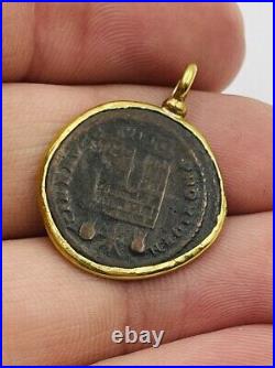 Antique 22k Yellow Gold Bezel Ancient Coin Pendant