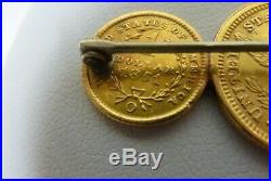 Antique 2 Gold US $1 and 1 Gold US $2.5 Coins Pin / Brooch I-9151