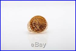 Antique $3400 1927 $2.50 Genuine INDIAN Gold COIN 14k Gold Mens Band Ring 15g