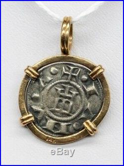 Antique Ancient $1500 GENUINE Shipwreck Coin Silver 14k Yellow Gold Pendant