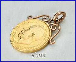 Antique Geo V 1911 GOLD FULL SOVEREIGN Coin Fancy Scroll Mount Pendant UNC