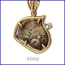 Antique Shipwreck Silver Coin Framed 14K Yellow Gold & Diamond Pendant