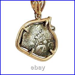 Antique Shipwreck Silver Coin Framed 14K Yellow Gold & Diamond Pendant