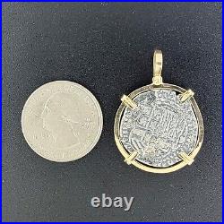 Atocha Shipwreck Coin Pendant 14K Gold and Sterling Silver 2 Reales Handmade