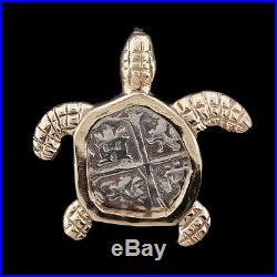 Atocha Sunken Treasure Jewelry Small Silver Coin 14K Gold Turtle Pendant