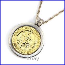 Auth Tiffany & Co. Necklace St. Christopher Coin Medal 750 Yellow Gold Silver 925