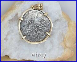 Authentic 14K YG Mounted Treasure Coin Pendant with Real Coin Atocha Salvage
