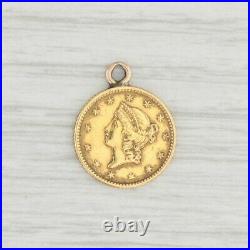 Authentic 1853 1 Dollar 900 Gold Coin 10k Gold Bezel Charm Small Pendant