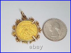 Authentic 1900 $5 90% Gold USA Coin 14k Pendant (8311)