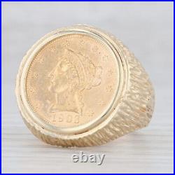Authentic 1903 $2.50 Coin Ring 14k Yellow Gold 900 Gold Coin Men's Signet