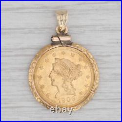 Authentic 1906 American Eagle 2.50D Coin Pendant 10k 900 Yellow Gold