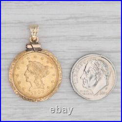 Authentic 1906 American Eagle 2.50D Coin Pendant 10k 900 Yellow Gold