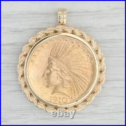 Authentic 1910 Indian Head Coin Without Stone Pendant 14k Yellow Gold Plated