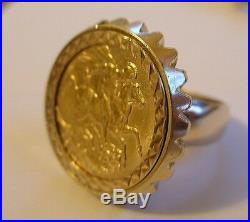 Authentic 1910 St George 22ct Gold Full Sovereign Ring 9ct Gold Mount Sz 10.75