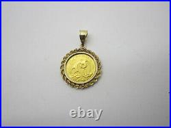 Authentic Chinese Panda Coin 1990 1/20oz 999 & 14k Yellow Gold Bezel Pendant