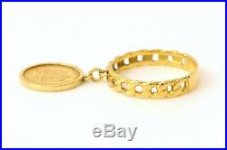 Authentic Gold Coin Chain Ring Band K18 Yellow Gold 750 US 7.0 JP 13 4.3 g