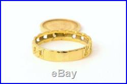 Authentic Gold Coin Chain Ring Band K18 Yellow Gold 750 US 7.0 JP 13 4.3 g