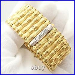 Authentic! Roberto Coin 18k Yellow Gold Diamond Large Wide Bamboo Bracelet