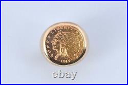 BEAUTIFUL 1914 Indian Head 2-1/2 Dollar Gold Coin Quarter Eagle 14K Ring
