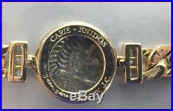 BULGARI 18K Yellow Gold & Diamond Roman Coin Link Bracelet Vintage Monete