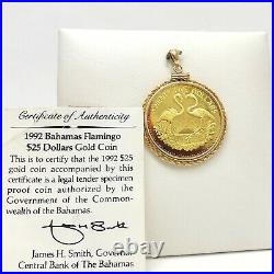 Bahamas Flamingo 25 Twenty Five Dollars 14k Gold Coin 1992 Charm Pendant 10gr