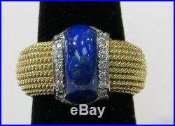 Beautiful Roberto Coin 18k Gold Diamonds & Gold Flake Lapis Lazuli Ring 7 1/2