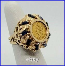 Beauty Coin 2Ct Blue Sapphire Lab Created Wedding Ring 14k Yellow Gold Finish