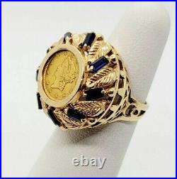 Beauty Coin 2Ct Blue Sapphire Lab Created Wedding Ring 14k Yellow Gold Finish