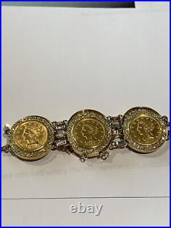 Bracelet Gold Coin Liberty Head 2 1/2 Dollar 14K yellow Gold And Diamond