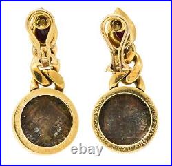 Bulgari Ruby Ancient Coin 18 Karat Yellow Gold Monete Drop Vintage Earrings