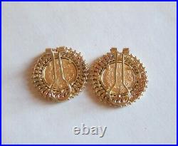 Bullion 1945 Mexico Dos Pesos coin earrings 14k gold woven frame Omega back
