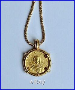 Byzantine Constantine VII Ancient Coin Jesus set in 10K Yellow Gold Frame Pendan