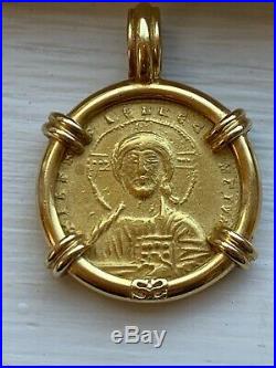 Byzantine Constantine VII Ancient Coin Jesus set in 10K Yellow Gold Frame Pendan