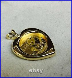 CHINESE PANDA BEAR 20mm COIN Heart Shape Pendant 14k Yellow Gold Finish