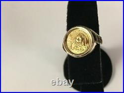 CHINESE PANDA BEAR COIN Men's Ring 925 Sterling Silver Yellow Gold Finish