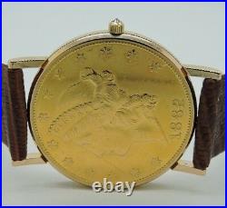 CORUM 18K Gold 20 Dollar Coin Watch Year 1882 Quartz