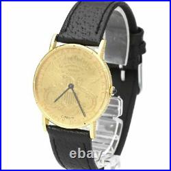 CORUM Coin Watch $20 18K Gold Leather Hand-Winding Mens Watch BF519310