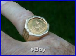 CUSTOM 2001 1/10 Oz Krugerrand Coin Ring 14K Yellow Gold Mounting SZ 9