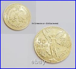 Centenario Coin Solid 10k Yellow Gold 50 Pesos 1947 Mexican Centenaro With Bezel