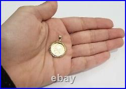 Clearance 14K Yellow Gold CZ Small Dos Pesos Coin Pendant Charm 18 Rope Chain