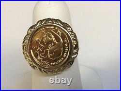 Coin 20 MM Coin Ring Chinese Panda Bear Set in 14 KT Solid Yellow Gold Finish