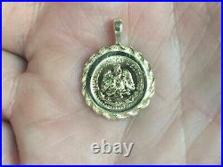 Coin 20mm Pendant With Mexican Dos Pesos Vintage Pendant 14K Yellow Gold Finish
