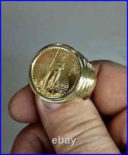 Coin American Liberty With Wedding Gift Ring For Men's 14k Yellow Gold Plated