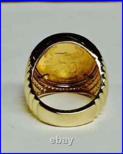 Coin American Liberty With Wedding Gift Ring For Men's 14k Yellow Gold Plated